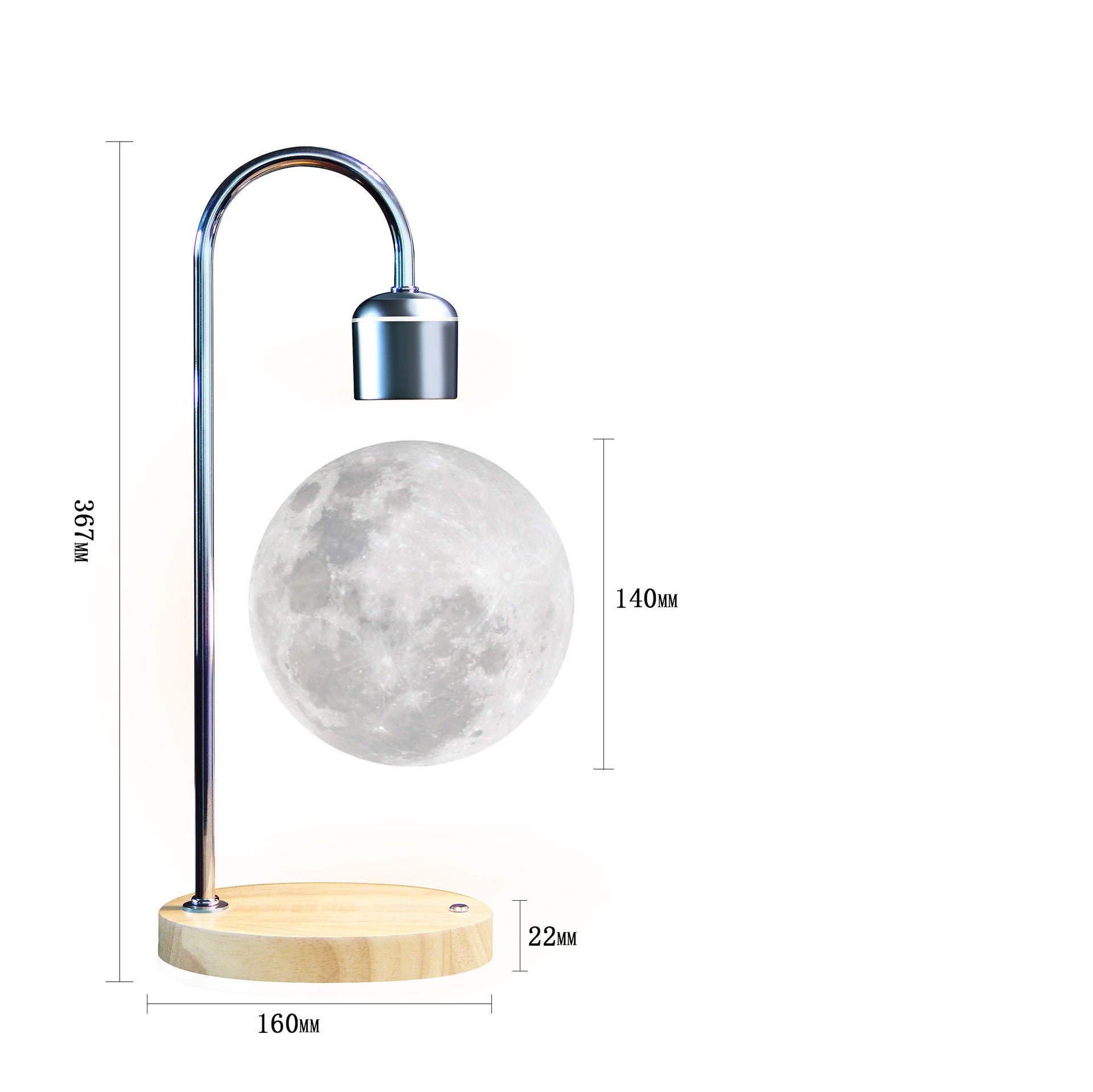 Moon lamp with dimensions on a white background