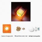 Orange acrylic piece with ball light and screws on a white background