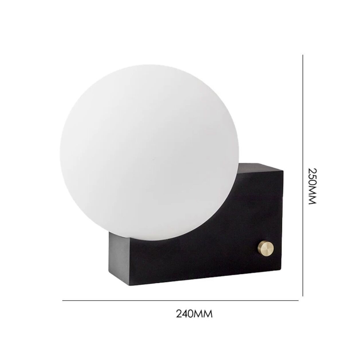 Wall-mounted lamp with dimensions indicated on a white background