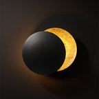 Two spherical objects, one black and one gold, on a dark background
