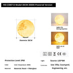Moon lamp with specifications and features on a white background