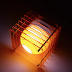 Light bulb with orange metal cage on a dark background