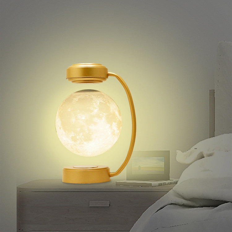 Leveraging lamp on a nightstand with a warm glow in a bedroom setting